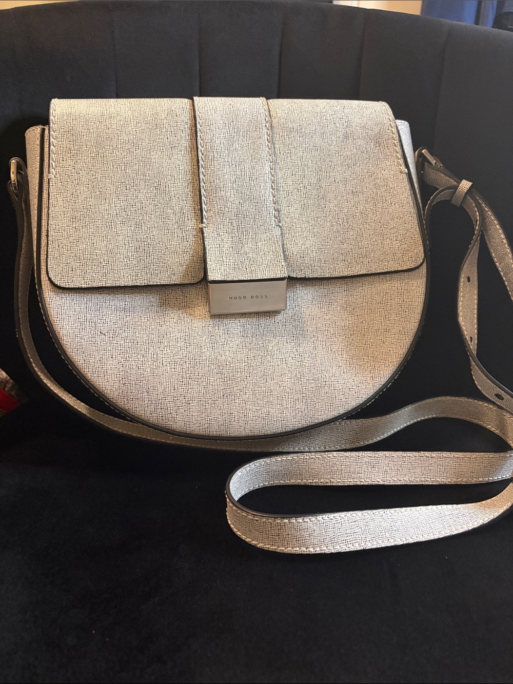 Hugo Boss white and grey leather Structured Crossbody bag w/ adjustable strap